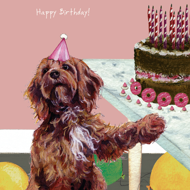 Cockapoo and Cake Birthday Card