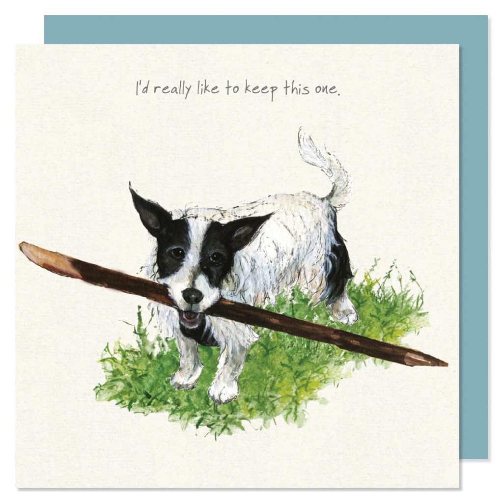 Dog with prize stick greeting card